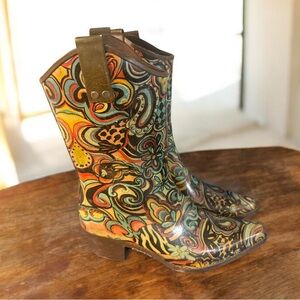 Rain BOPS By Beehive Cowboy Water BOOTS Size 10 Funky Paisley Pointed